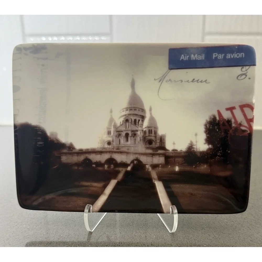 VTG Restoration Hardware Set 3 Paris Postcard Trinket Dish Appetizer Plate GUC